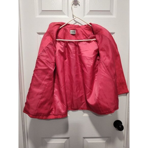 Women’s Chico's One-Button Textured Blazer Jacket Size 2 Bright Pink EUC - Picture 9 of 11